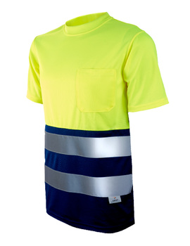 Camiseta combinada 1030 marino/amarillo con bolsillo tejido COOLMAX