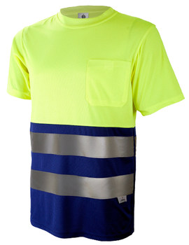 Camiseta combinada 1030 azulina/amarillo con bolsillo tejido COOLMAX