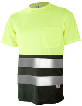 Camiseta combinada 1030 verde oscuro/amarillo con bolsillo tejido COOLMAX