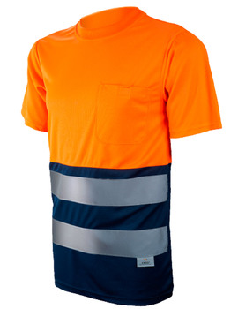 Camiseta combinada 1030 naranja/marino con bolsillo tejido COOLMAX