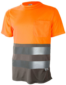 Camiseta combinada 1030 naranja/gris con bolsillo tejido COOLMAX