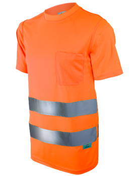 Camiseta lisa alta visibilidad 1030C naranja con bolsillo tejido COOLMAX