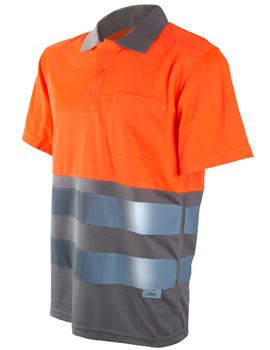 Polo combinado transpirable de alta visibilidad 1201 gris/naranja con bolsillo tejido COOLMAX