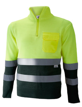 Jersey combinado 1206 en alta visibilidad verde oscuro/amarillo alta visibilidad con bolsillo de sarga 