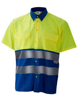 Camisa combinada de manga corta azulina/amarillo 1202 de alta visibilidad CLASE 1