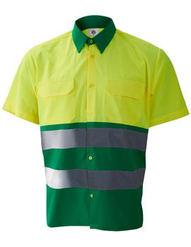 Camisa combinada de manga corta verde medio/amarillo 1202 de alta visibilidad CLASE 1