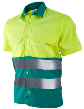 Camisa combinada de manga corta verde claro/amarillo 1202 de alta visibilidad CLASE 1