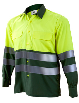 Camisa combinada de manga larga 1203 verde oscuro/amarillo de alta visibilidad CLASE 1