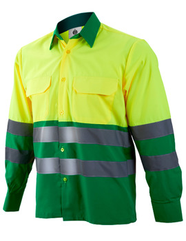 Camisa combinada de manga larga 1203 verde medio/amarillo de alta visibilidad CLASE 1