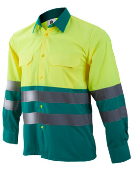 Camisa combinada de manga larga 1203 verde claro/amarillo de alta visibilidad CLASE 1