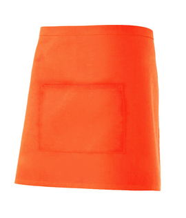 Delantal corto 404201 naranja fluor con un bolsillo en el centro